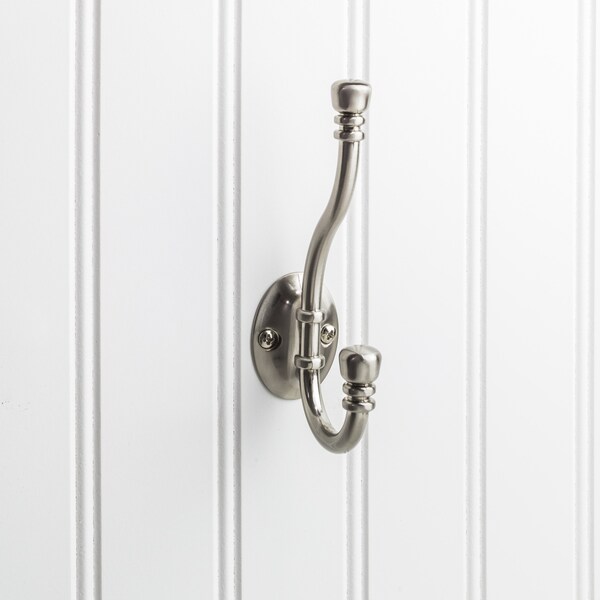 Elements 5-3/16" Satin Nickel Ringed Contemporary Double Prong Wall Mounted Hook YD50-518SN - main